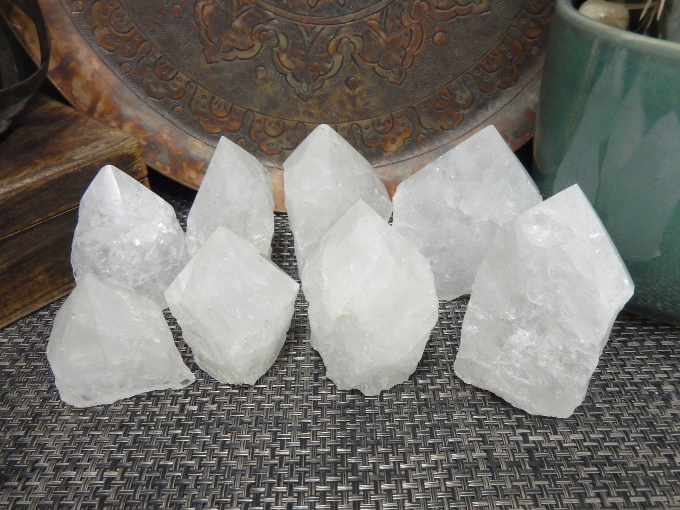 Crystal Quartz Semi Polished Points looking at them at an angle