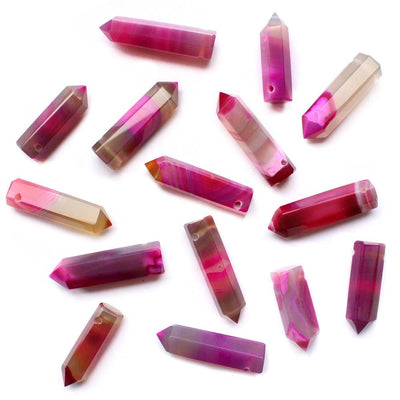 multiple  Pink Agate Drilled Pencil Points displayed on white background to view various colors sizes thickness in each point