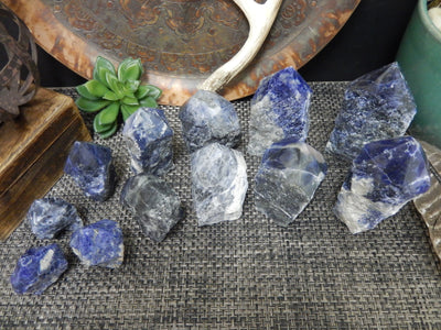 Sodalite Semi Polished Points looking down on them from above