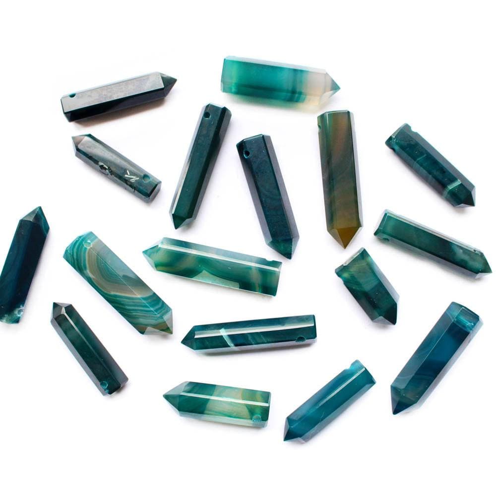 17 Teal Agate Drilled Pencil Points