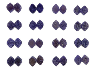 16 purple marquise druzy pairs on white background