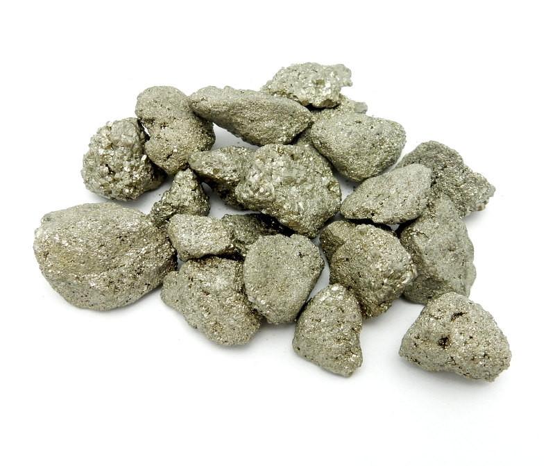 pyrite nuggets on white background