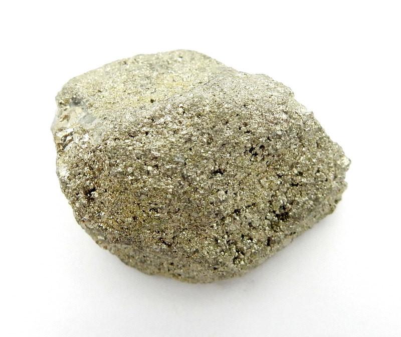 up close shot of pyrite nugget on white background