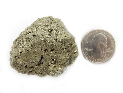 Pyrite Nuggets With Magnet - one next to a quarter