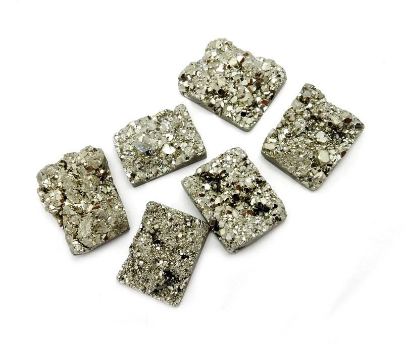 Top view of 6 Pyrite Square Cabochons