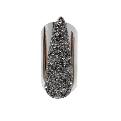 A Teardrop Druzy Rings With Electroplated 24k silver Cigar Band in color Platinum