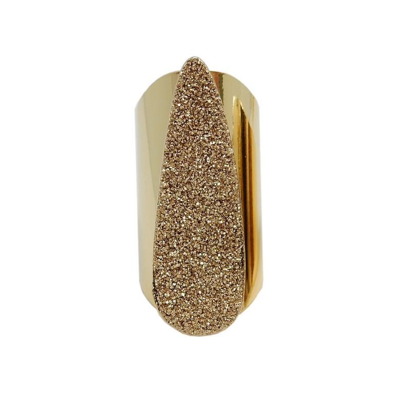 A Teardrop Druzy Rings With Electroplated 24k Gold Cigar Band in color Gold