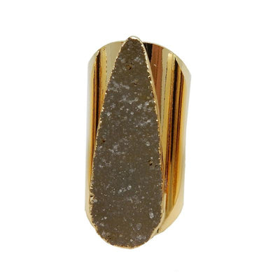 A Teardrop Druzy Rings With Electroplated 24k Gold Cigar Band in color Natural