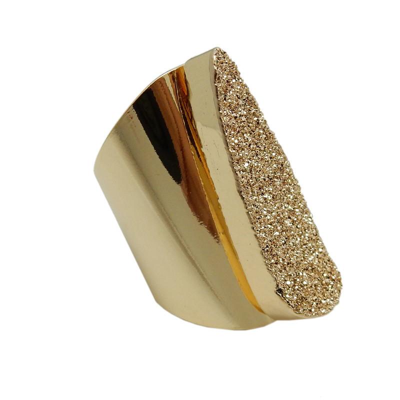 A Teardrop Druzy Rings With Electroplated 24k Gold Cigar Band in color Gold