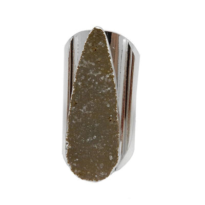 A Teardrop Druzy Rings With Electroplated 24k Silver Cigar Band in color Natural