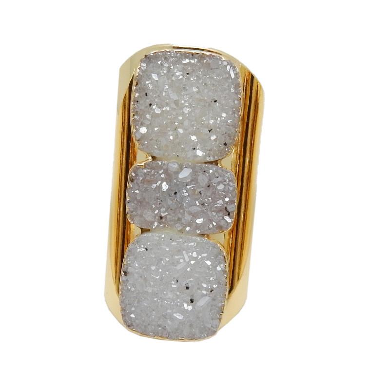 gold cigar band ring with white shimmer druzy 