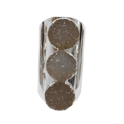 triple druzy ring silver and white