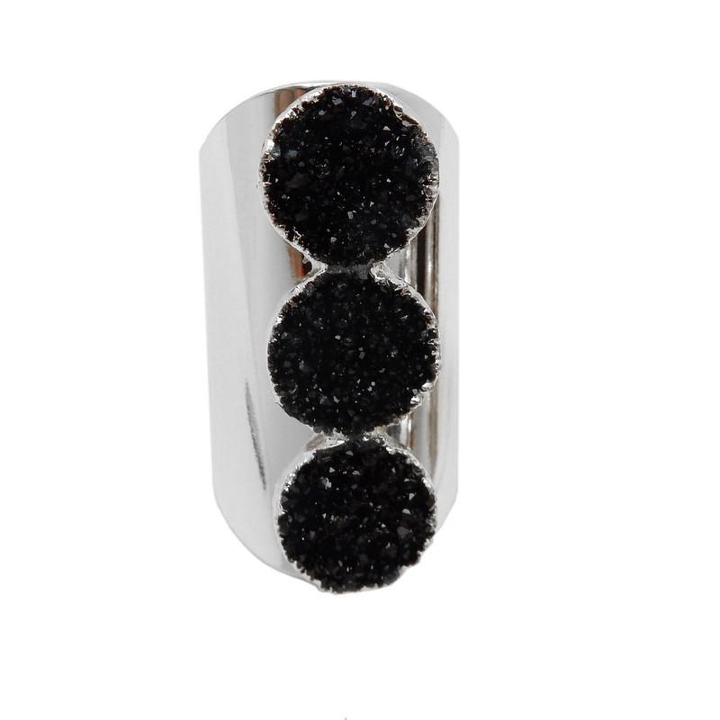 triple druzy ring silver and black