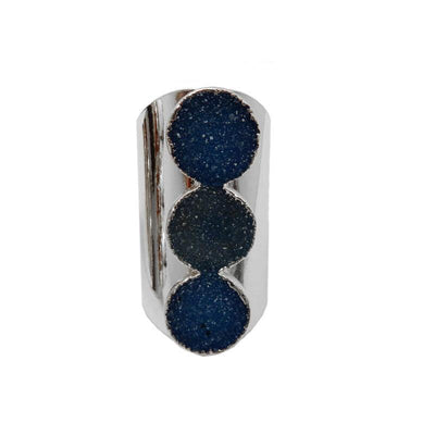 triple druzy ring silver and blue