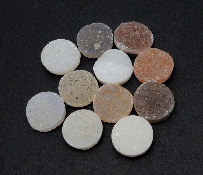 Round Druzy Cabochon - all colors on a table
