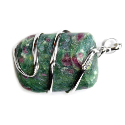 up close of the Ruby Fuchsite Tumbled Stone Silver Tone Spiral  Pendant to view details on stone