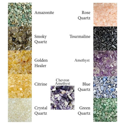 tumbled stone flower pots available in amazonite, smokey quartz, golden healer, citrine, crystal quartz, rose quartz, tourmaline, amethyst, blue quartz, green quartz