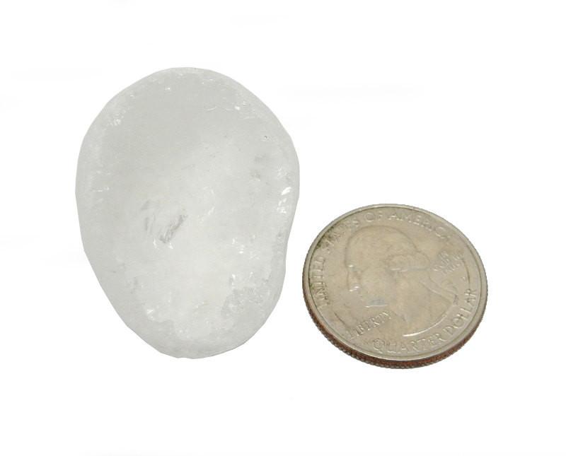 tumbled crystal quartz seer stone with quarter for size reference