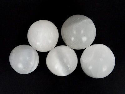 close up of selenite spheres for details and possible variations