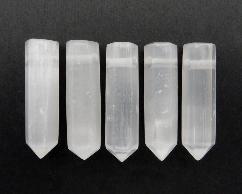 Selenite Pendant Pencil Point Bead - Selenite Point Top Side Drilled Bead - (RK22B13-03)