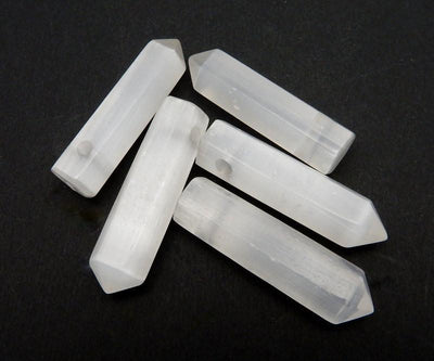 Selenite Pendant Pencil Point Bead - Selenite Point Top Side Drilled Bead - (RK22B13-03)