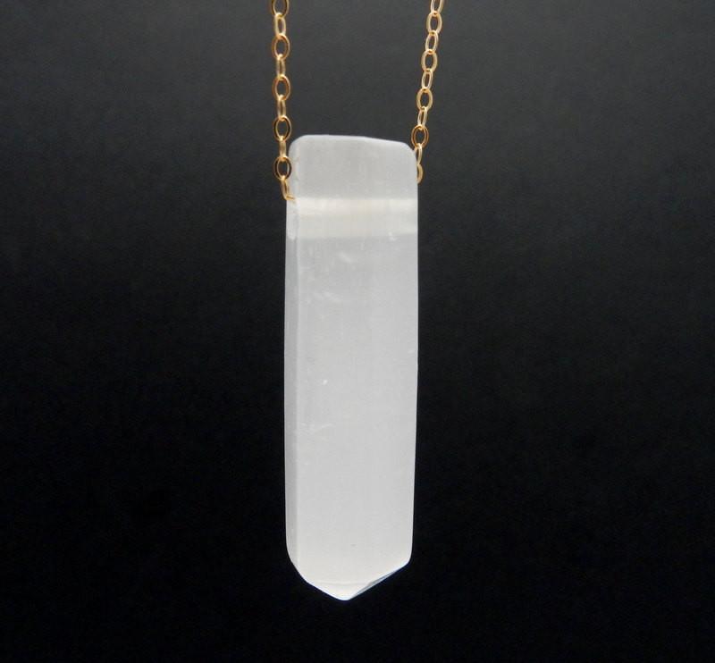 Selenite Pendant Pencil Point Bead - Selenite Point Top Side Drilled Bead - (RK22B13-03)