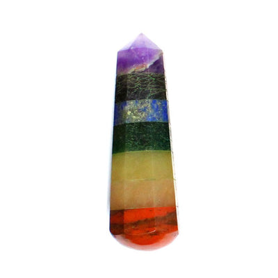 close up of one seven chakra crystal tower obelisk point for details