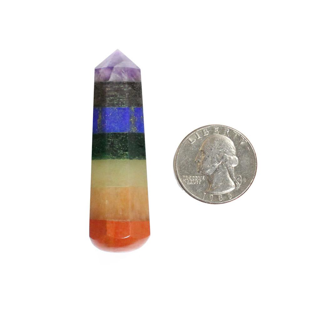 seven chakra crystal tower obelisk point with quarter for size reference