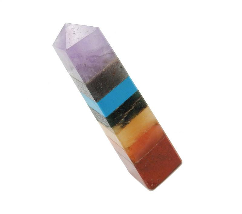 close up of one seven chakra crystal tower point for details