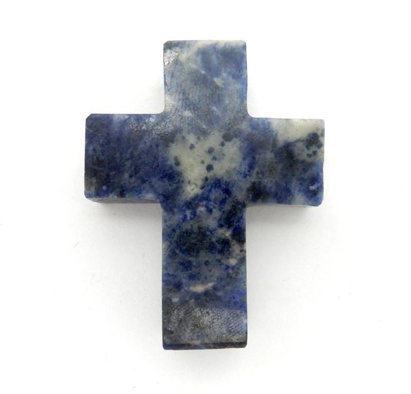 close up of one sodalite cross on white background for details