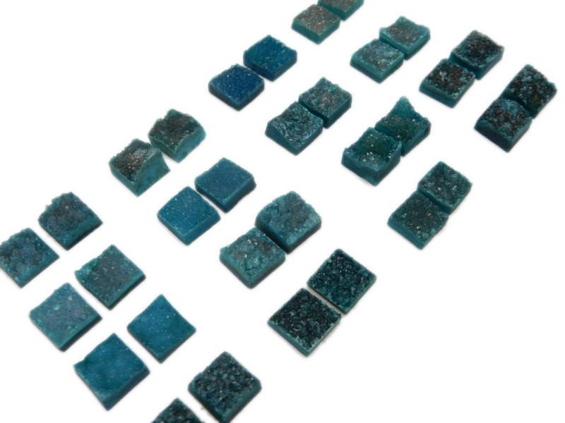 Many small sets of the Teal Green Square  druzy Pairs