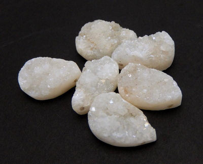 6 White Teardrop Druzy Beads 