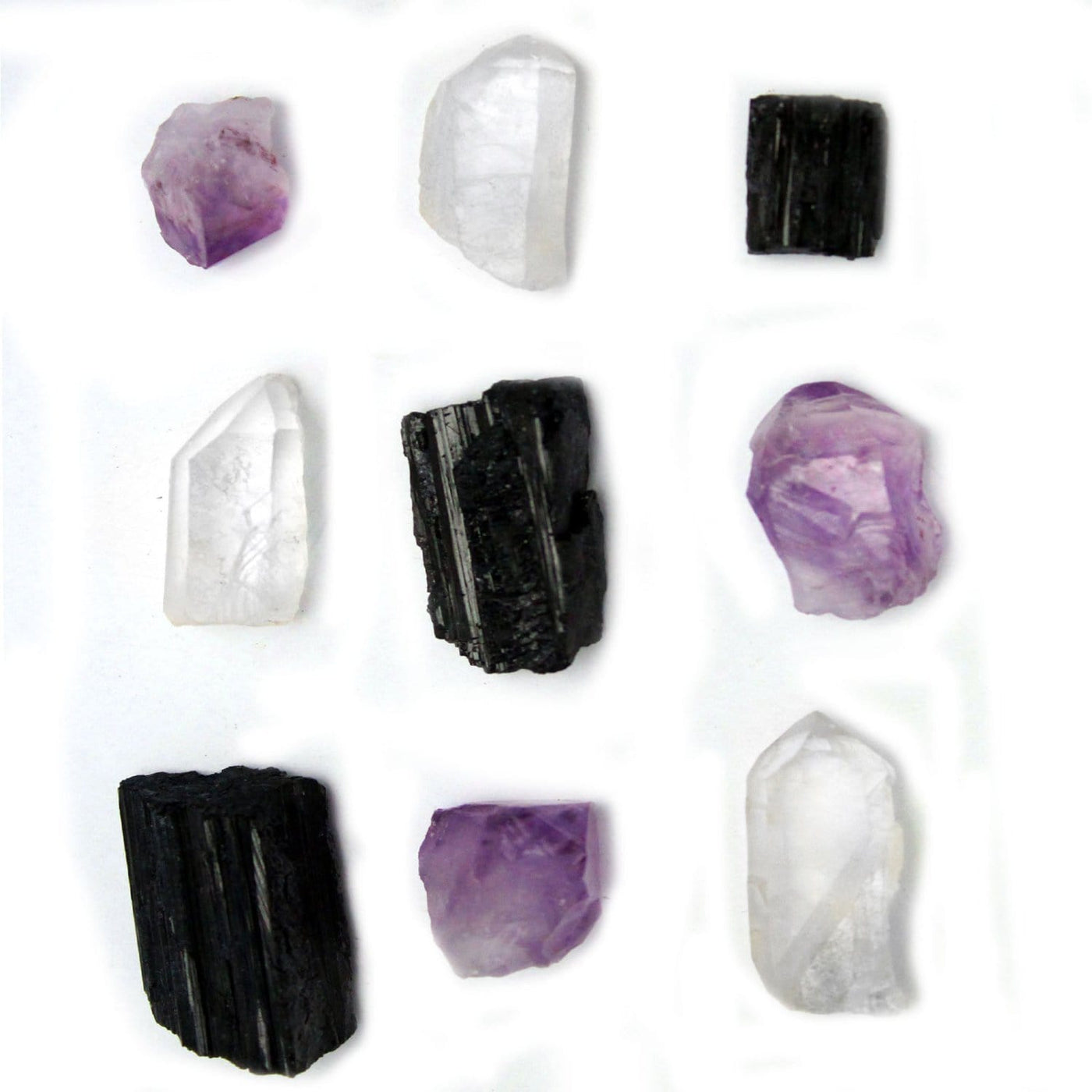 3 sets of a Set Of Three Natural Crystal Set , Tourmaline, Crystal Quartz, and Amethyst