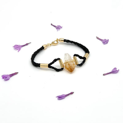 citrine leather bracelet on white background