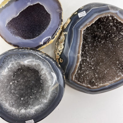 3 Polished Geode Halves up close