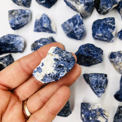 Sodalite Natural Stone in a hand for size