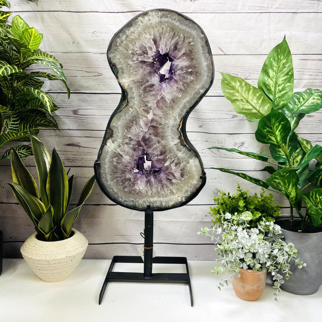 Amethyst Slice in shape of 8 on Metal Stand