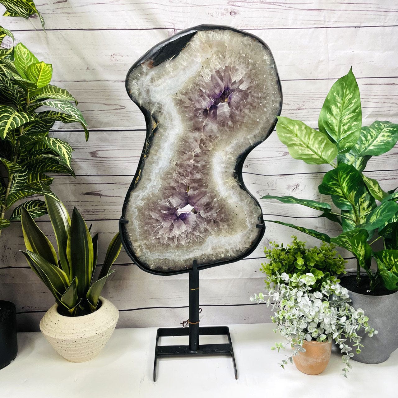 Amethyst Slice in shape of 8 on Metal Stand