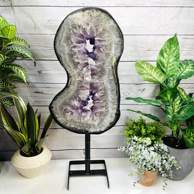 Amethyst Slice in shape of 8 on Metal Stand