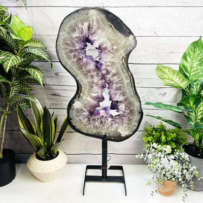 Amethyst Slice in shape of 8 on Metal Stand