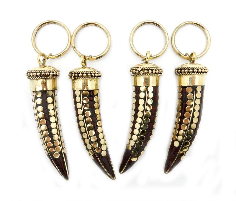 4 Tibetan Style Keychain Horn with Brown Mosaic)