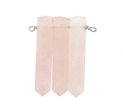 1 up close Triple Rose Quartz Pencil Point Pendant with Silver Plated Wire Bails