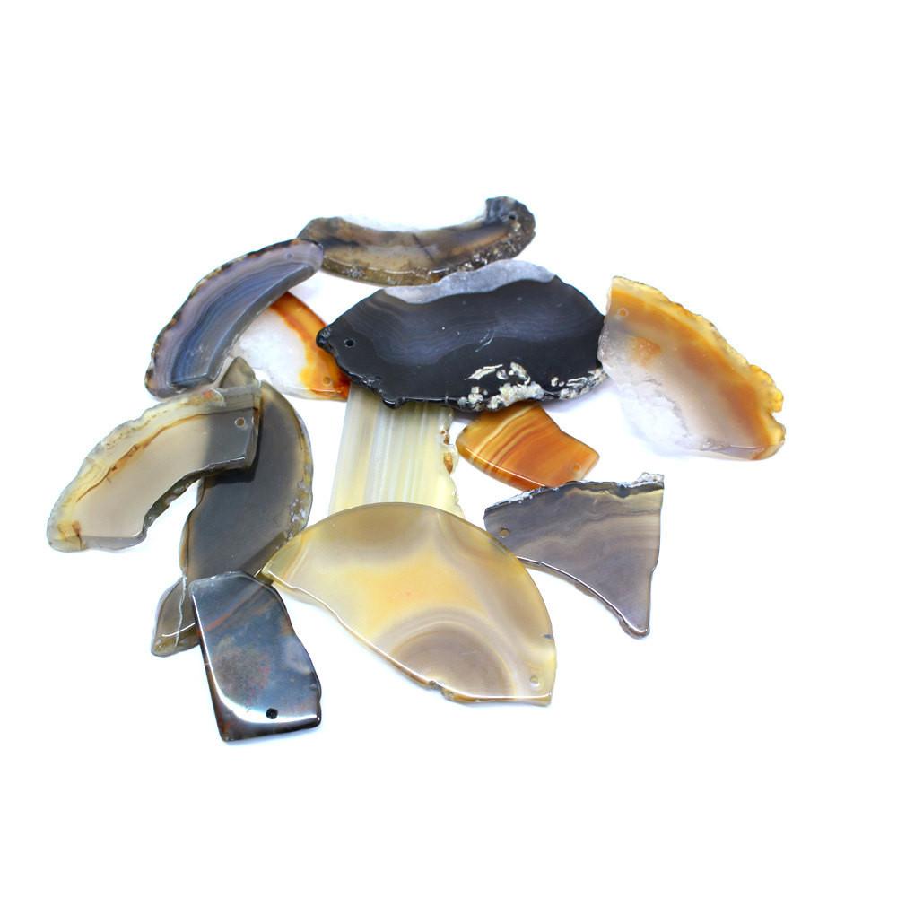 Tumbled Agate - 12 Pcs Drilled Tumbled Agate Slices - Natural Tones - Agate Jewlery - Brazilian Crystals And Stones (RK84B10)