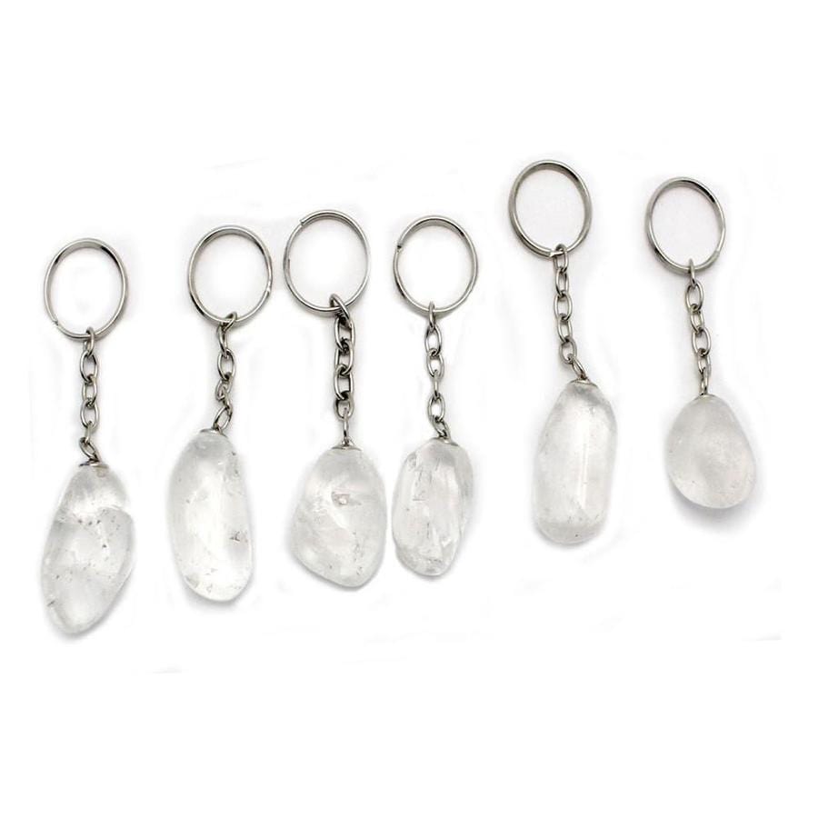 crystal tumbled keychains in a row