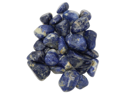 Top view of 1 lb Blue Sodalite Tumbled Gemstones on a white background