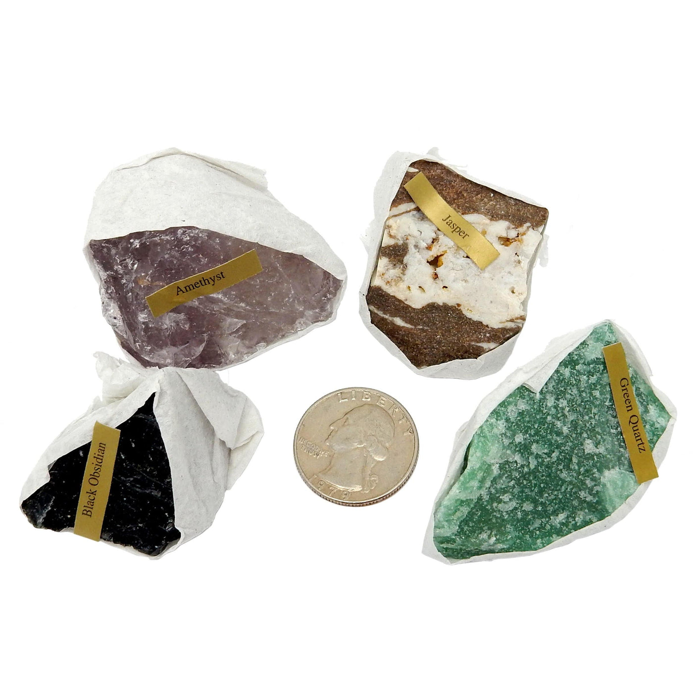 Natural Gemstone Mix  - 4 stones around a quarter