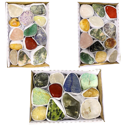 Natural Tumbled Gemstone Mix - 3 boxes on a table