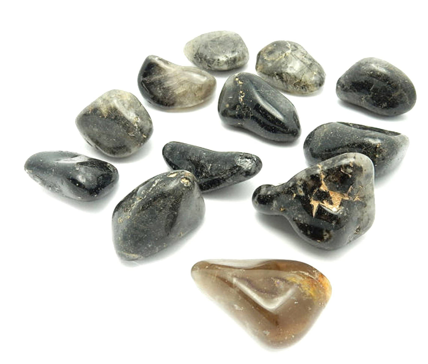 Tumbled Stones - Tumbled Dark Rutilated Crystal Quartz - side view