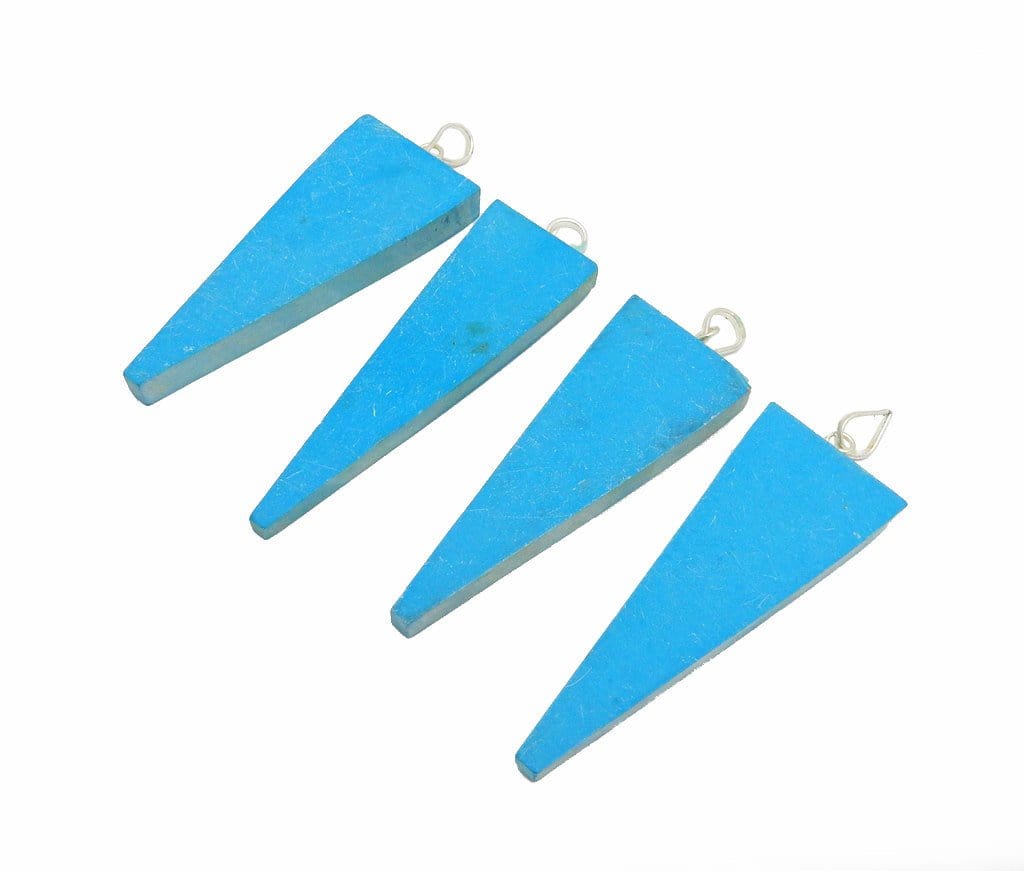 Turquoise Colored Triangle Pendant side view for thickness reference