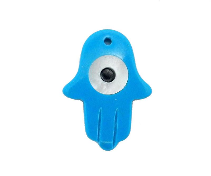 Turquoise Hamsa Hand With Greek Eye- Top Drilled Bead (RK110B1-03)